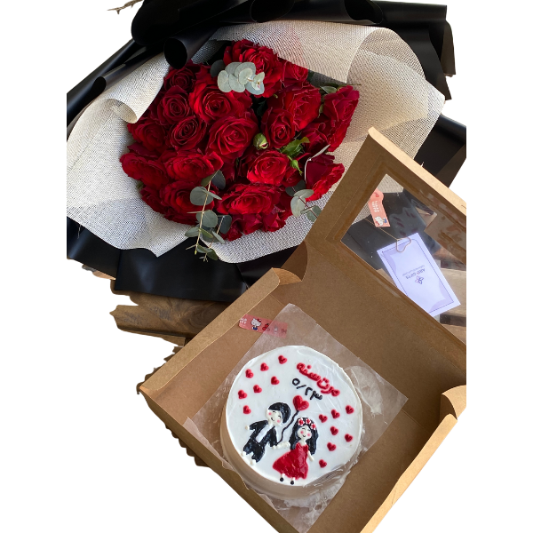 Rose bouquet with cake2 view 1
