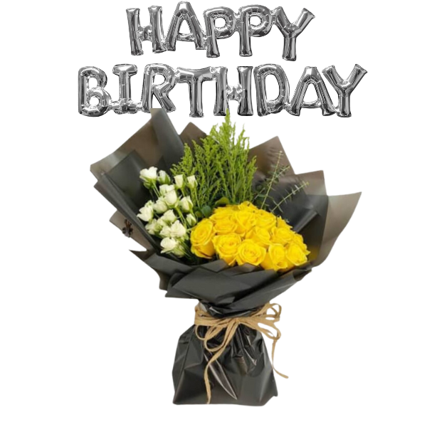 Yellow roses bouquet with gypsum.. view 1