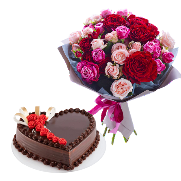 New Day Bouquet/Jourie Mix Grey and Purple Wrap and Cake view 1