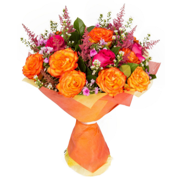 Orange and Pink Rose Bouquet and Cake view 4