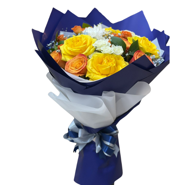 A bouquet of mixed colored roses view 4