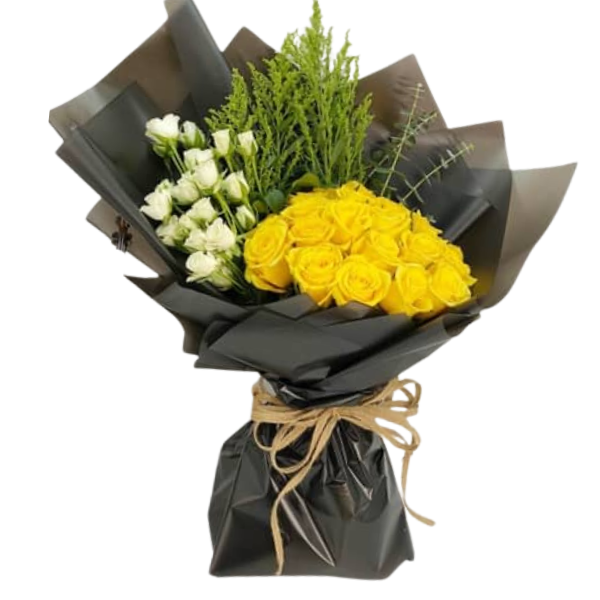 Yellow roses bouquet with gypsum.. view 4