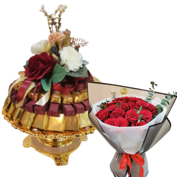 Vase chocolate mix 1 with red  bouquet 5 view 1