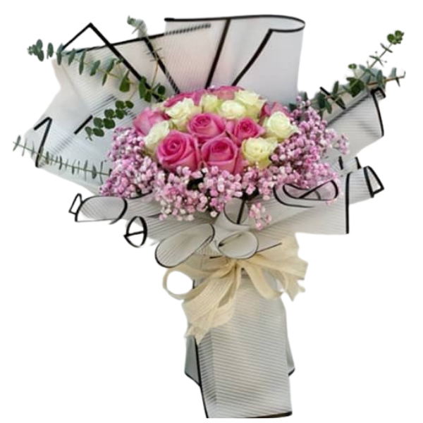 Mixed pink and white roses and gypsum… with tray chocolate mix 10 view 4
