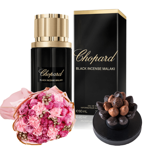 Birthday perfume gifts with chocolate and flowers 3 view 1