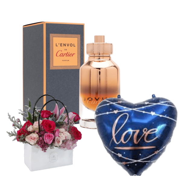 Anniversary Gifts perfumes  with flowers and ballon 1 view 1