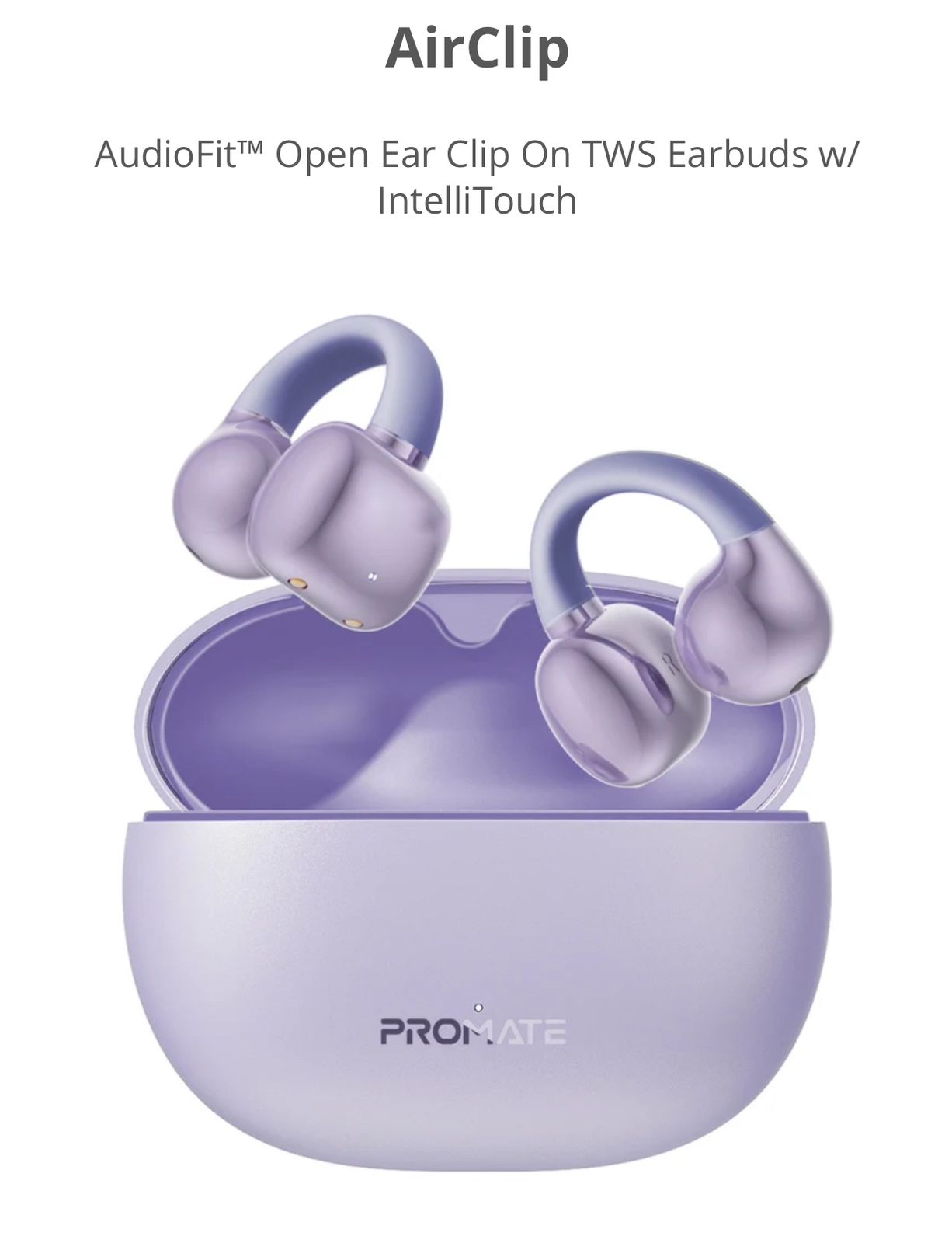 Promate AudioFit™ Open Ear Clip On TWS Earbuds w/ IntelliTouch, 2 view 1