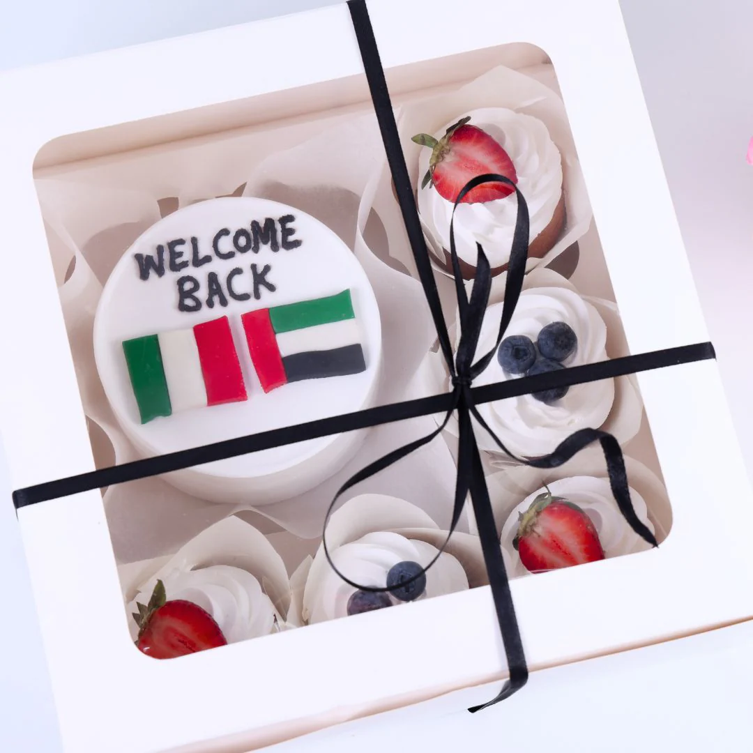 Welcome Back Bento Cake with 5 Matching Cup Cake view 4