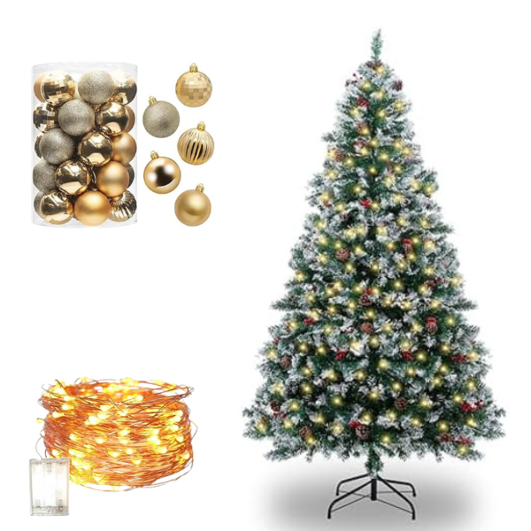 Artificial Christmas Tree with 10M String Lights, + chritmas tree view 1