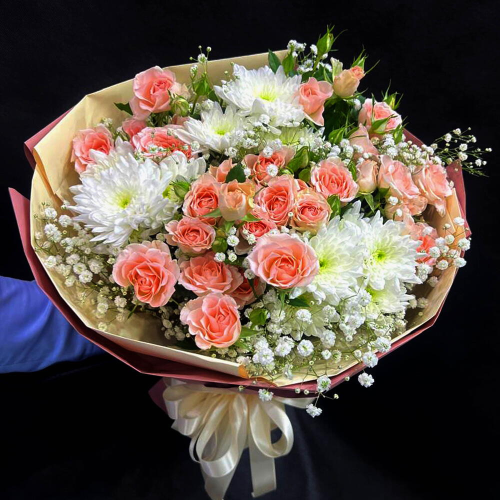 Mixed Baby Roses Chrysanthemum Bouquet view 1