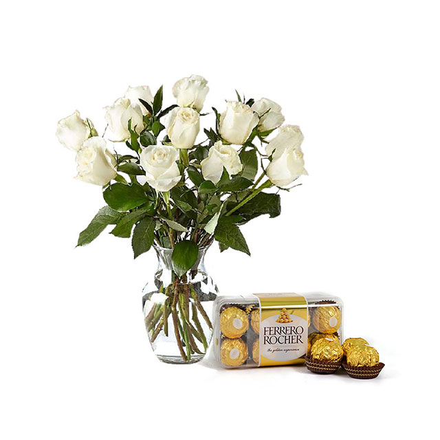 White Roses Vase with Ferrero view 1