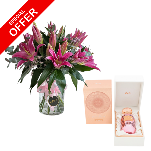 lilies vase and Lamaan - Oud Rose view 1