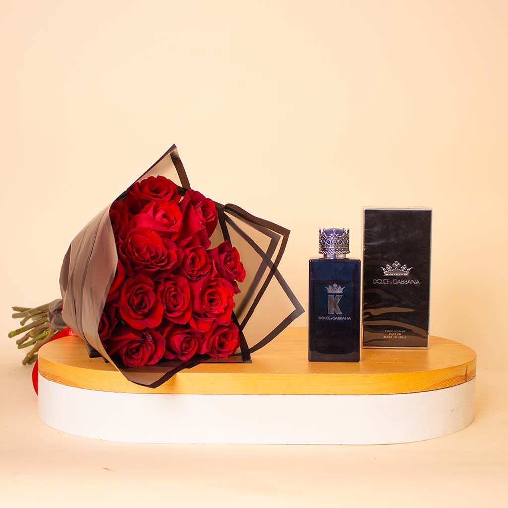Dolce & Gabbana K Pour Homme Parfum 100ml & Red Roses Bouquet view 1