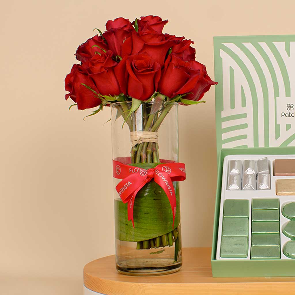 Patchi box containing 43 pieces, Le Création| 15 Red Rose Vase view 5