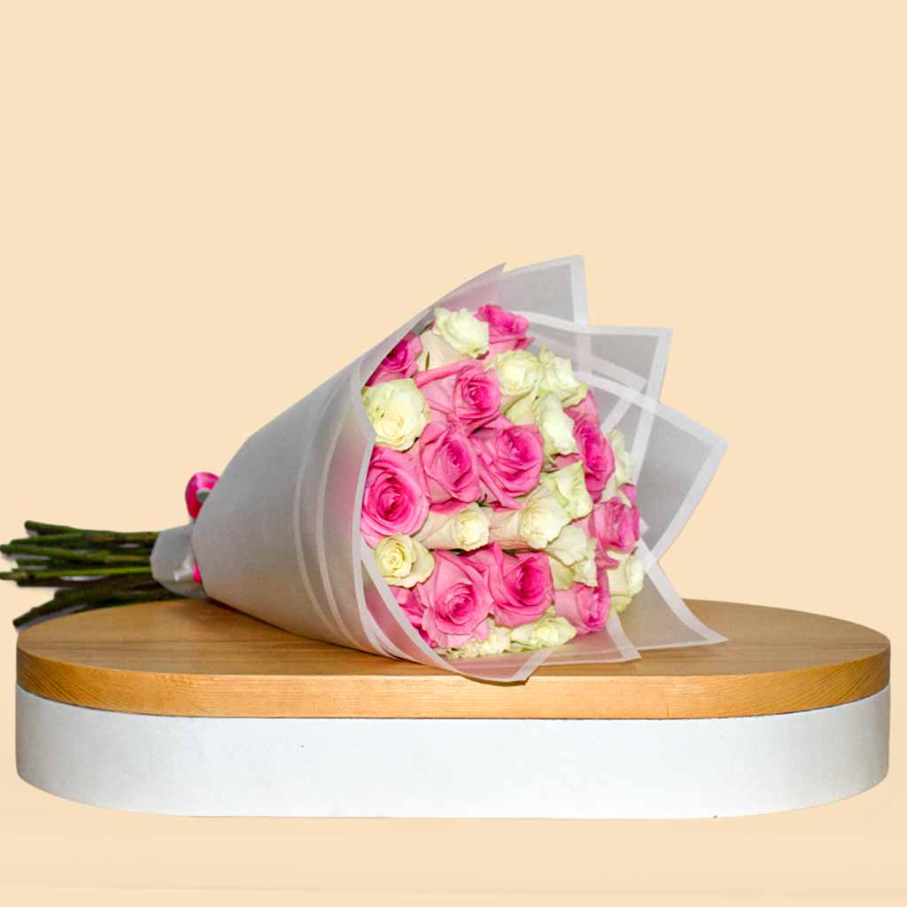 30 Pink And White Roses bouquet view 1