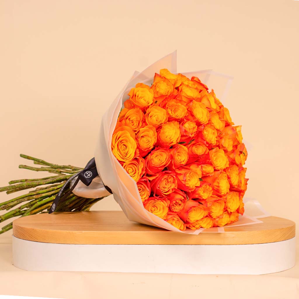 Hand Bouquet of 50 Orange Roses view 1