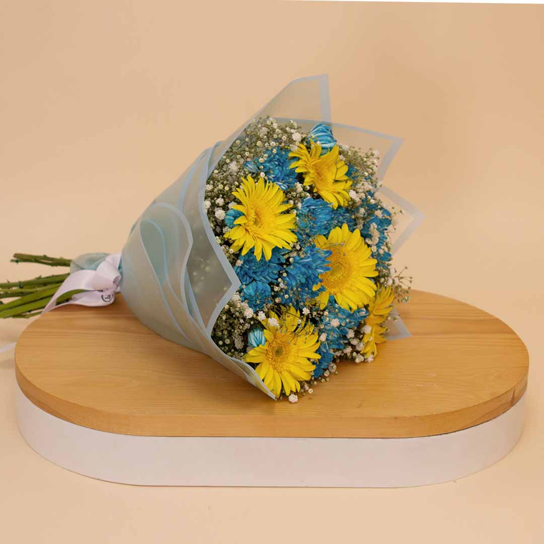Flowrista | Blue Chrysanthemum & Yellow Gerbera Bouquet view 1