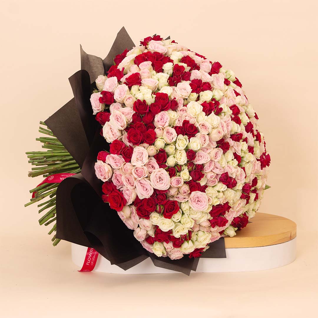 Flowrista | Bouquet of 250 White, Pink & Red Roses view 1
