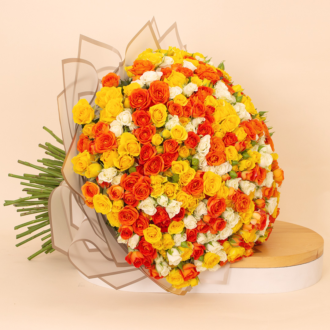Flowrista Bouquet of 250 White, Orange & Yellow Roses view 1