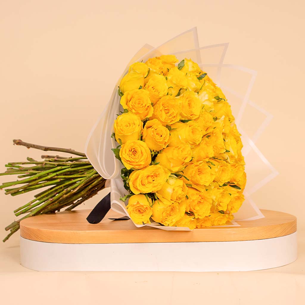 Hand Bouquet of 50 Yellow Roses view 1