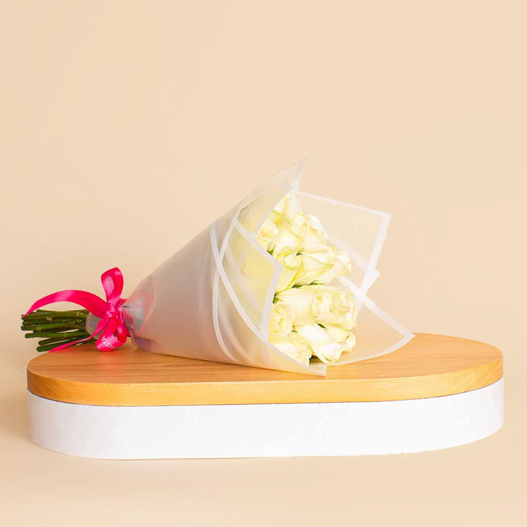 White Hand Bouquet 15 Roses view 1