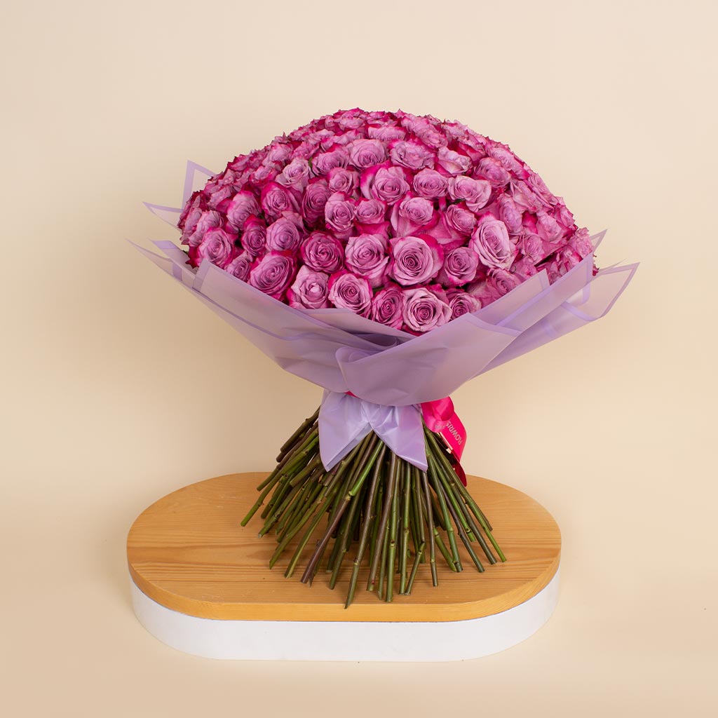 100 Deep purple Roses bouquet view 1