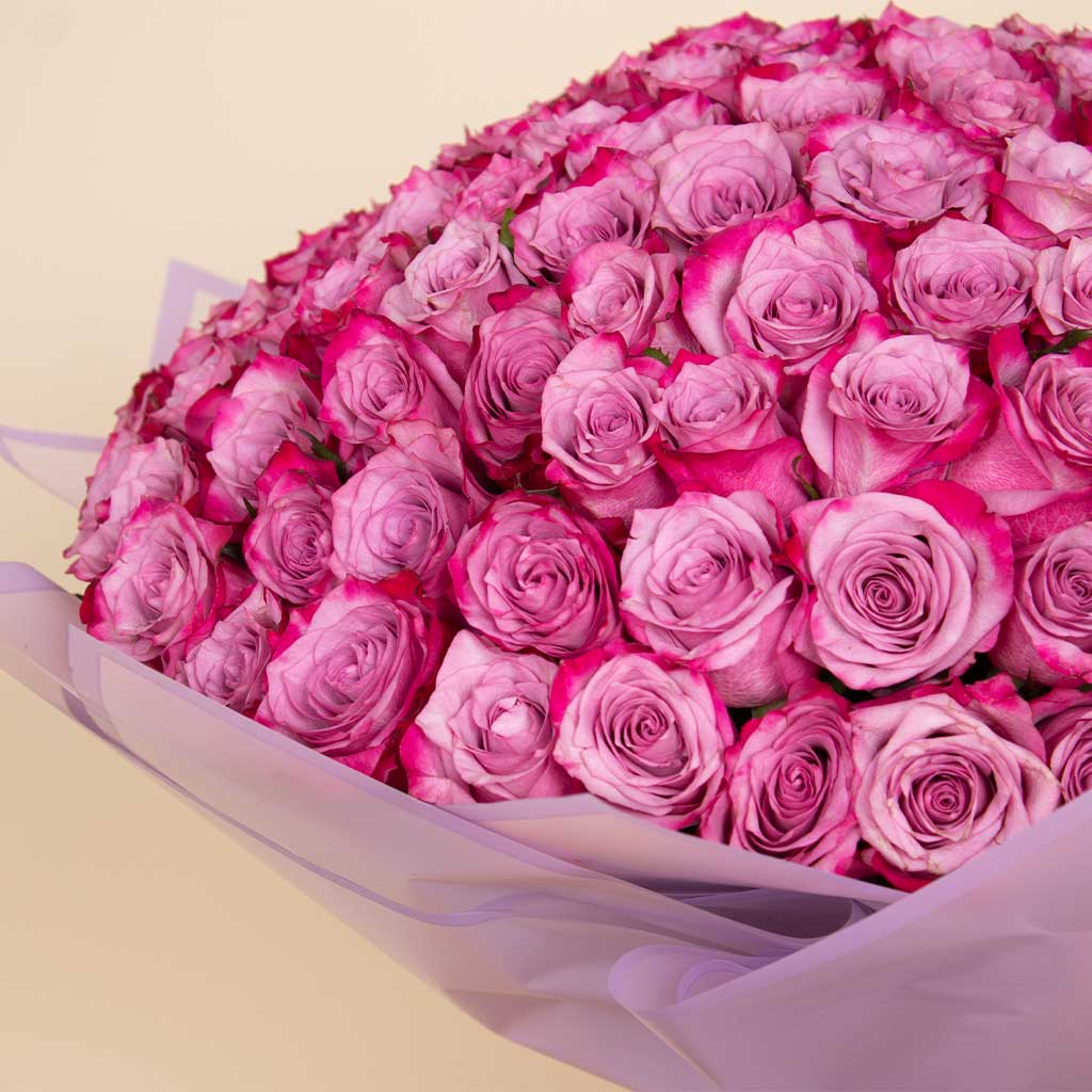 100 Deep purple Roses bouquet view 4