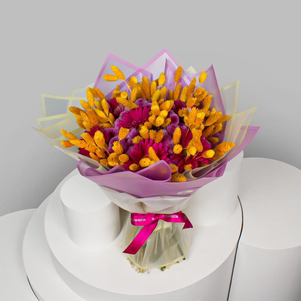Gerbera & Lollipop Chrysanthemum Hand Bouquet view 1