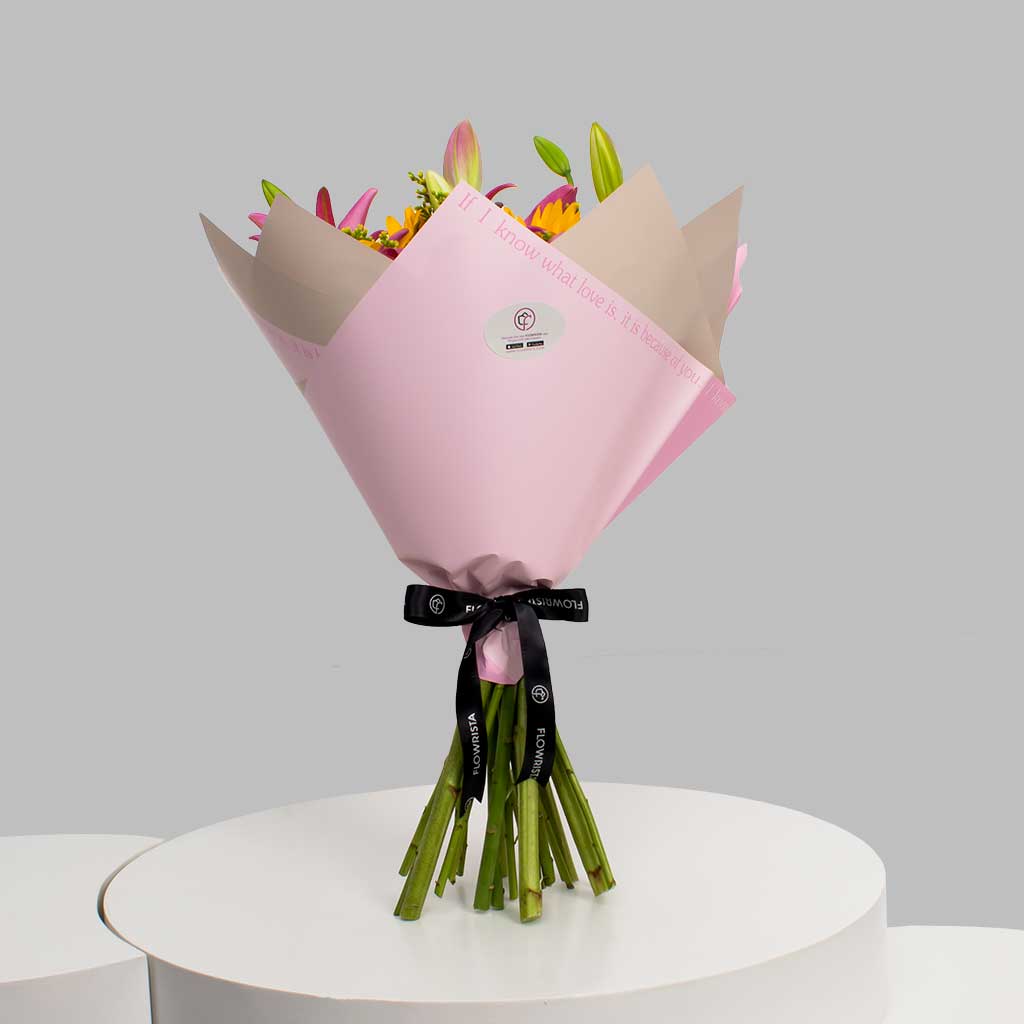 Sunflower & Lily Hand Bouquet - Bright & Cheerful Gift view 4