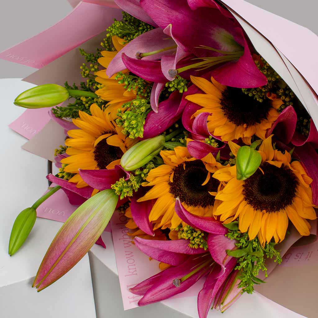 Sunflower & Lily Hand Bouquet - Bright & Cheerful Gift view 5
