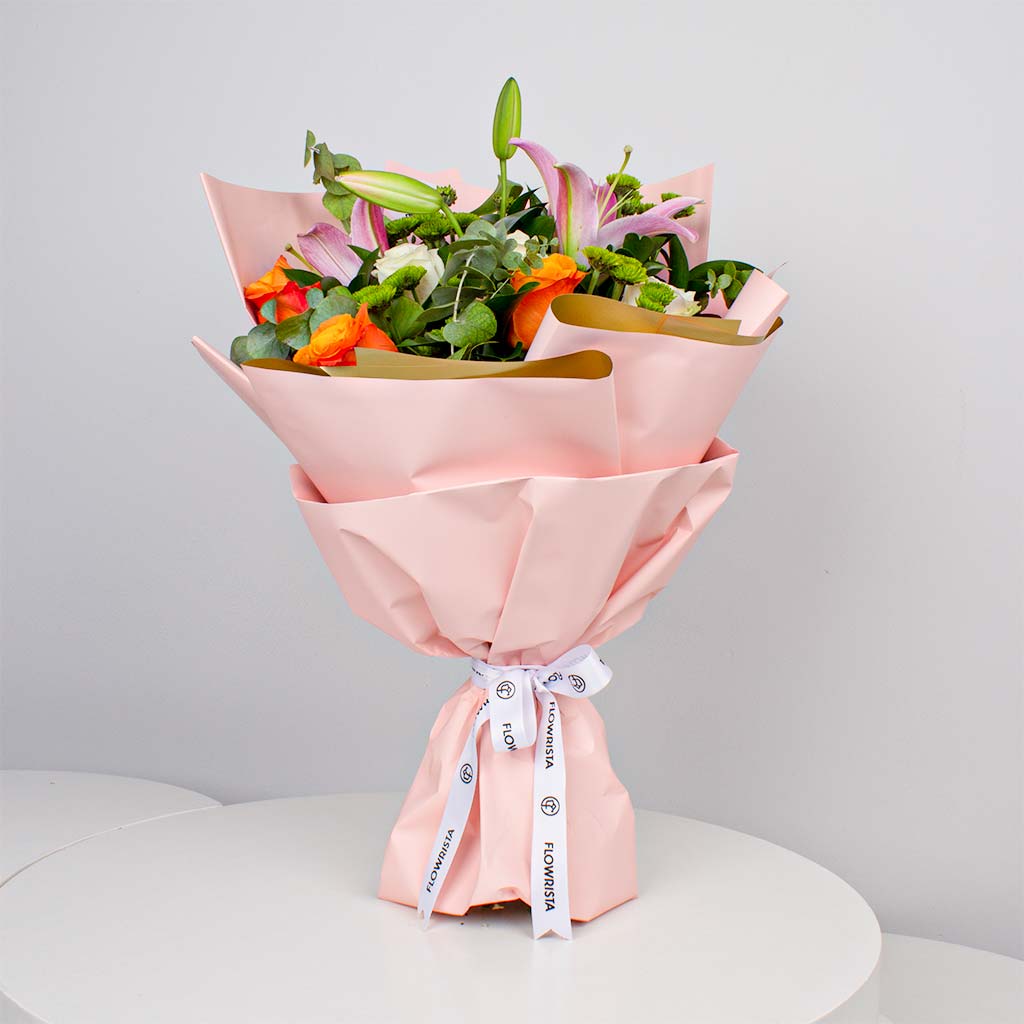 Vibrant Mixed Roses Hand Bouquet view 1