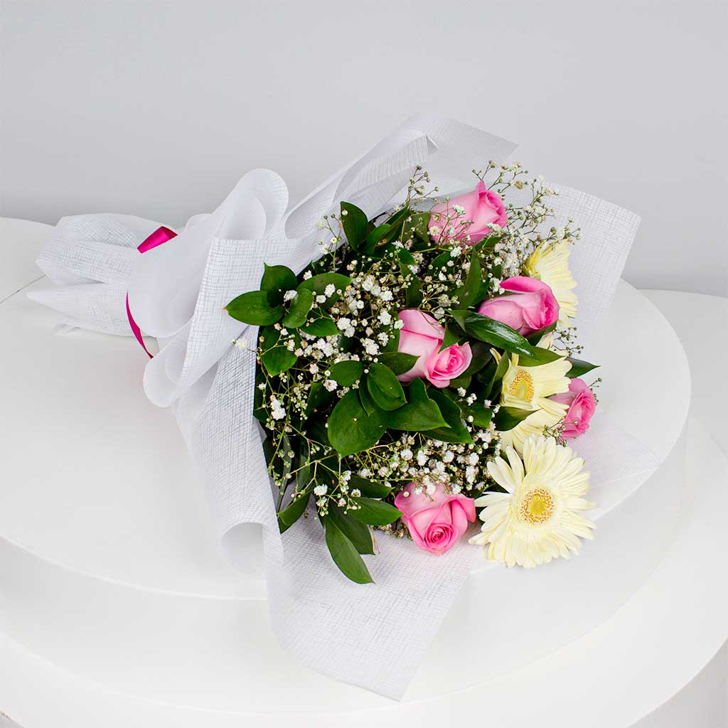 Whisper of Purity — White & Pink Roses Hand Bouquet view 1