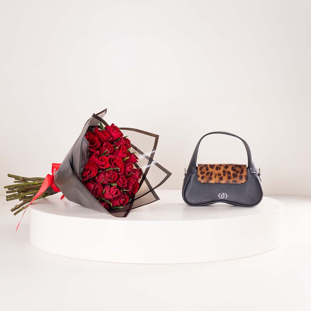 Cocan Black Tiger Bag & 20 Red Roses view 1