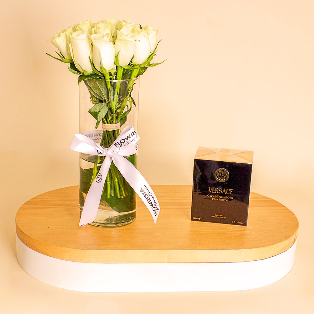 Versace Crystal Noir with White Roses Vase 15 Roses view 4