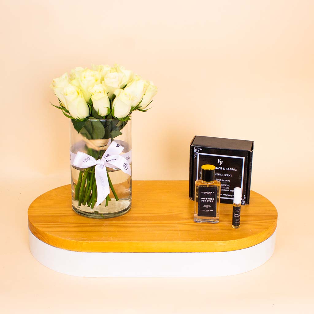 Fragrance & Fabric Stronger With You – For Men & White Roses Vase view 1