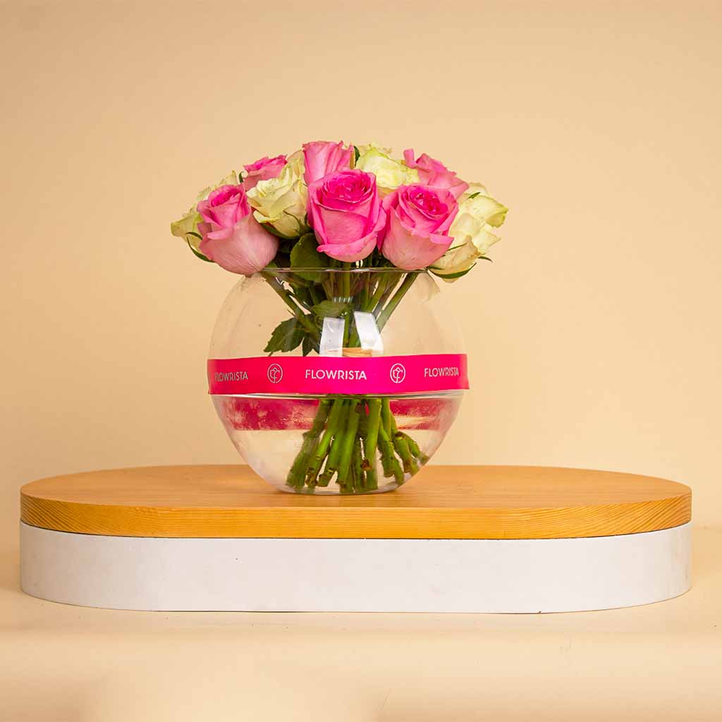 Mixed Flowers Boula Vase – White & Pink Flowers view 1