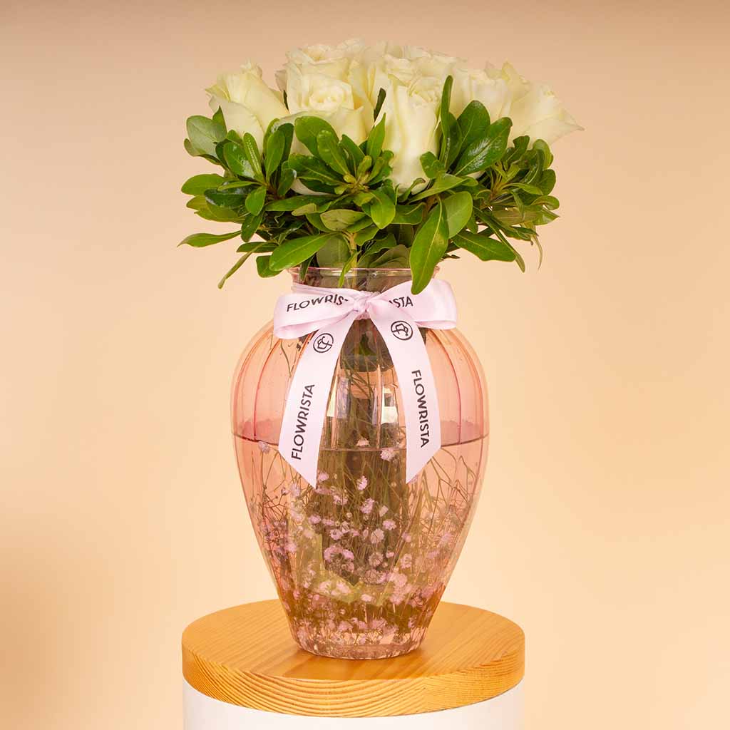 White Roses Art Vase view 1