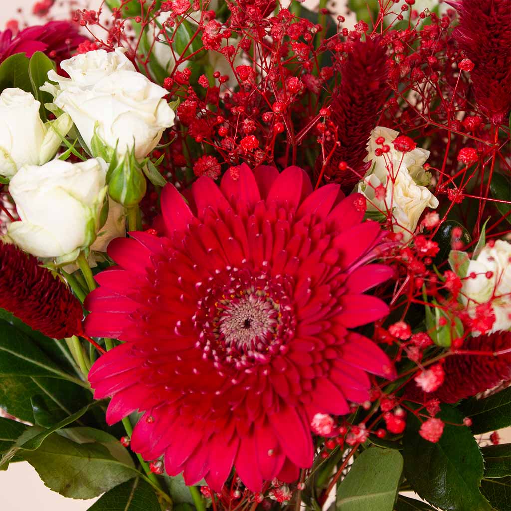 Red Gerbera & White Baby Roses Vase view 4