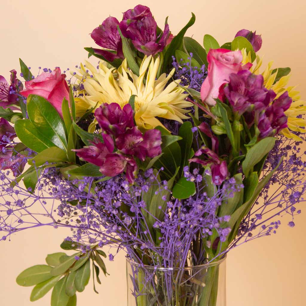 Purple & Pink Mixed Flowers Glass Vase view 5