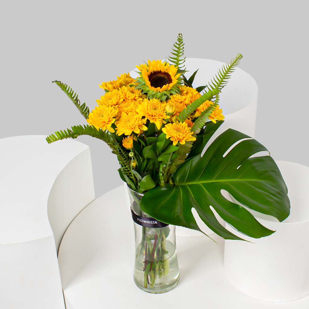Yellow Chrysanthemums & Sunflower Vase view 1