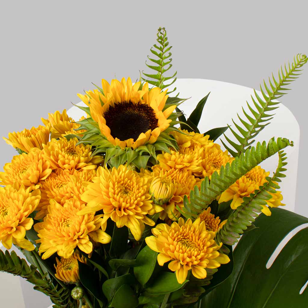 Yellow Chrysanthemums & Sunflower Vase view 4