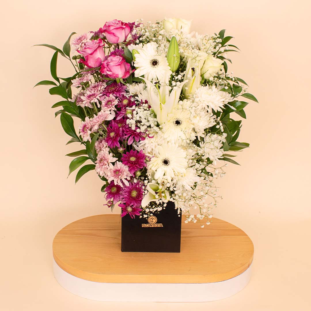 Pink and white flowers bouquet with eucalyptus N view 4