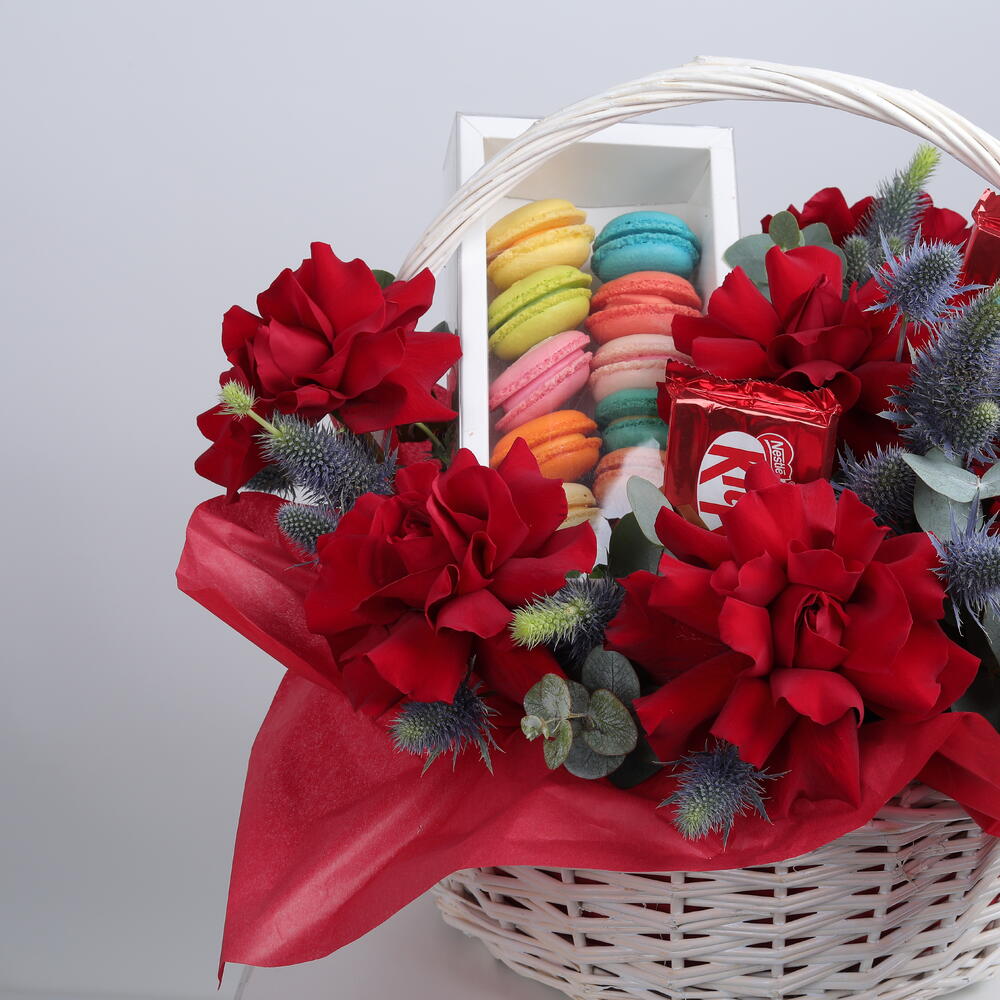 Red Blossom Macaron Basket 7284 view 7