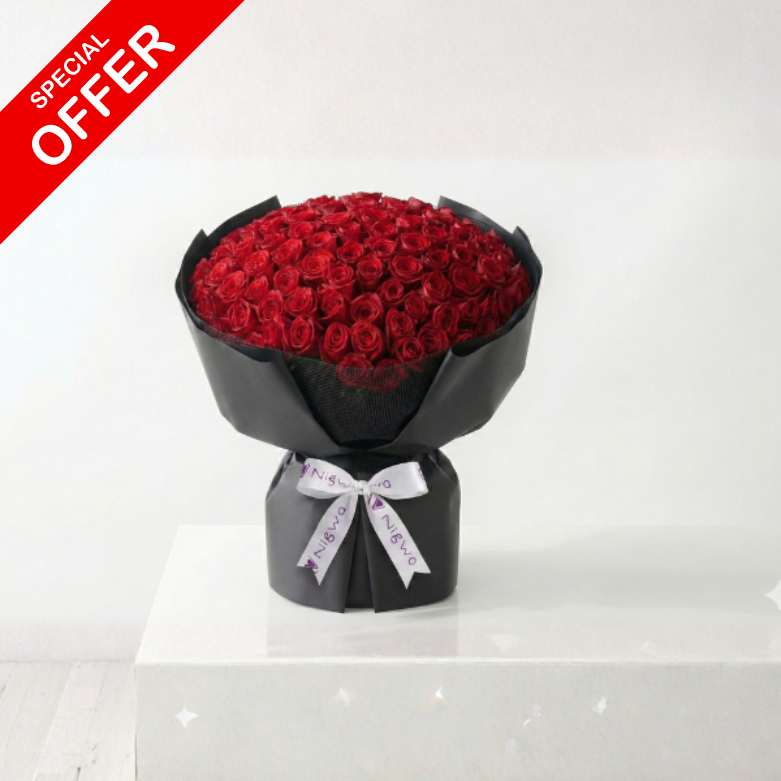 Delight _ Valentine s Hot red Classic Rose Luxurious Basket view 1