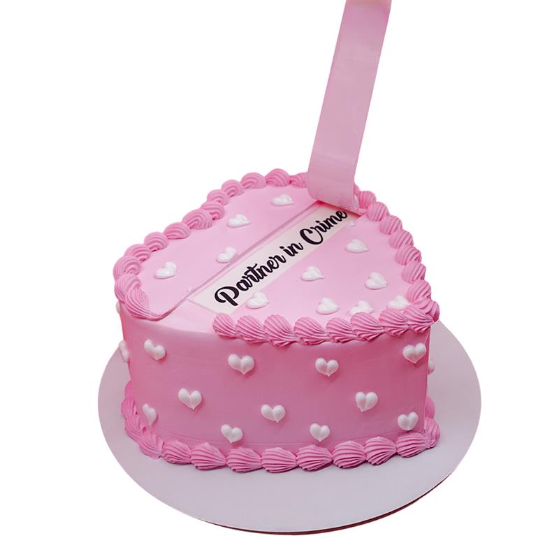 Pink Heart Peel off Cake (Message - Partner in Crime!) view 1