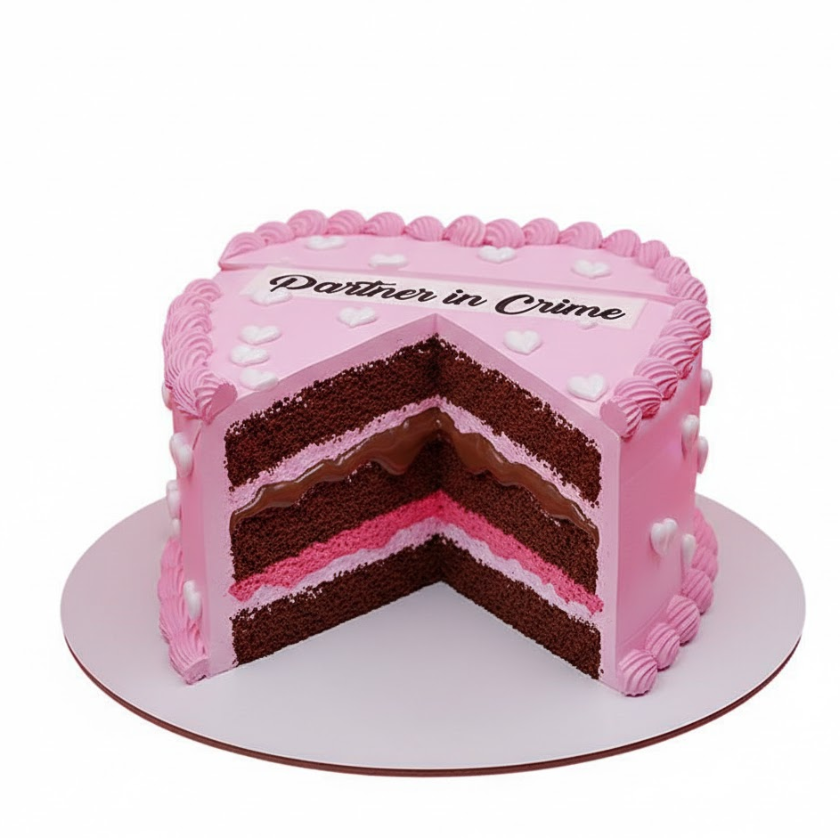 Pink Heart Peel off Cake (Message - Partner in Crime!) view 4