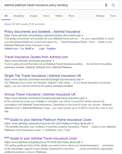 admiral travel insurance policy documents