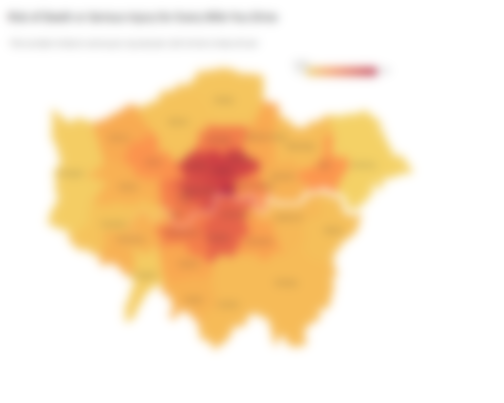 Heat map showing risk of death or serious injury when driving in London boroughs