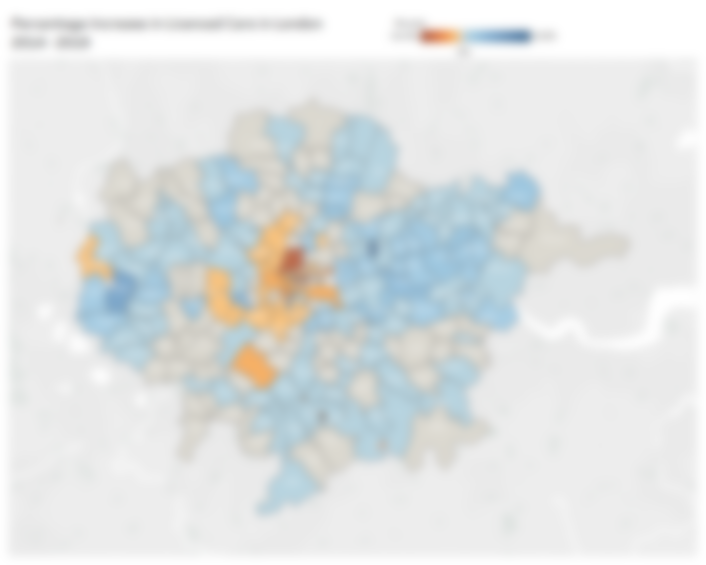 Heatmap showing the percentage change in licenced cars