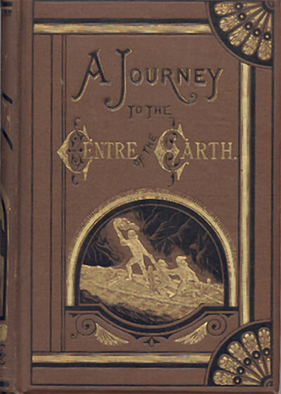 Front cover of an 1874 English translation of A Journey to the Centre of the Earth. Image sourced from Wikipedia